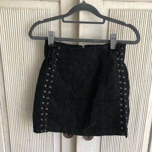 Black carmar denim tight mini skirt side ties